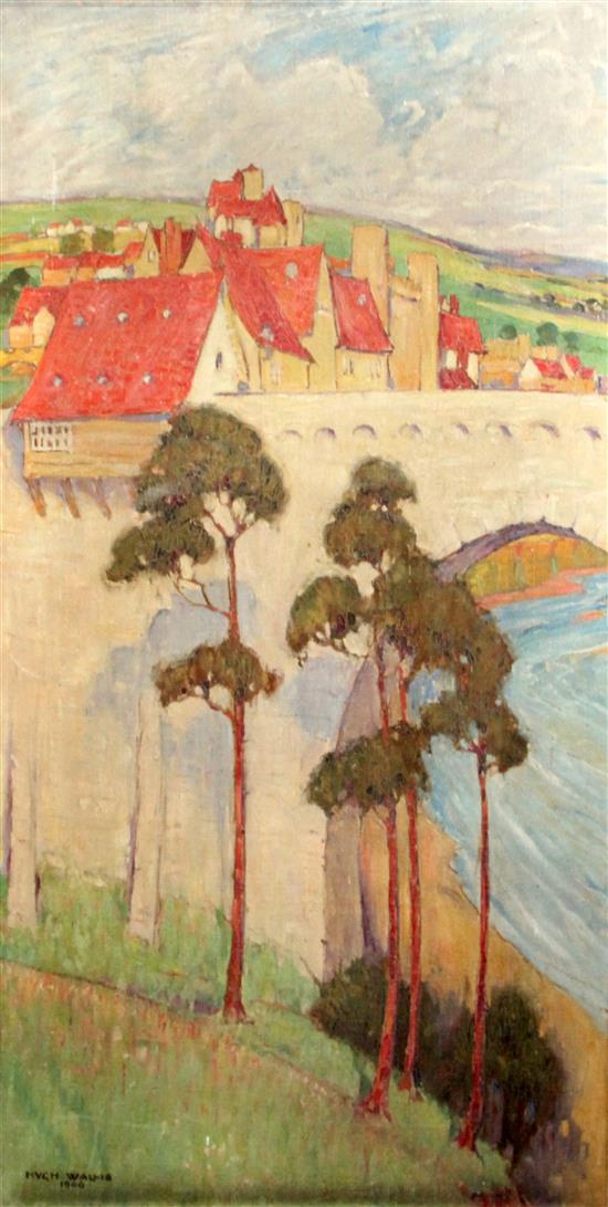 Hugh Wallis (fl.1895-1935) Views of a French town 46 x 24in., unframed